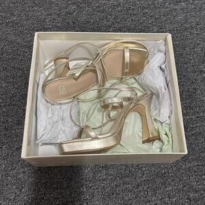 BP netta gold platform heels in gold metallic ankle wrap heeled sandals